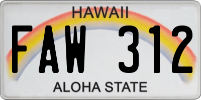 HI license plate FAW312