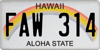 HI license plate FAW314