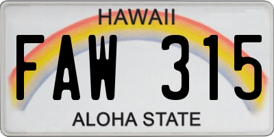 HI license plate FAW315