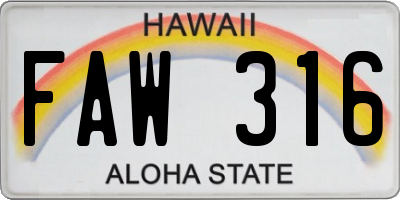 HI license plate FAW316