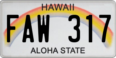HI license plate FAW317