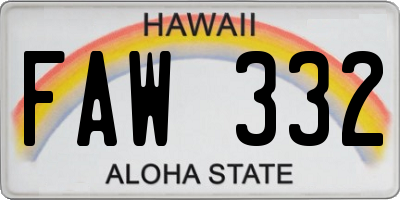 HI license plate FAW332