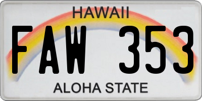 HI license plate FAW353