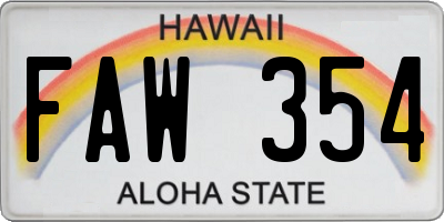 HI license plate FAW354