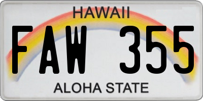 HI license plate FAW355
