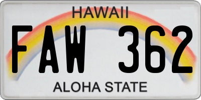 HI license plate FAW362