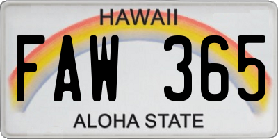 HI license plate FAW365