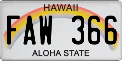 HI license plate FAW366
