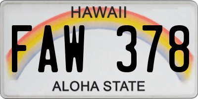 HI license plate FAW378