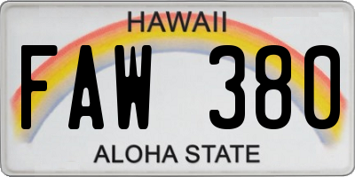 HI license plate FAW380
