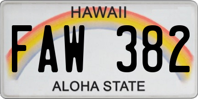 HI license plate FAW382
