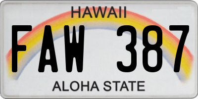HI license plate FAW387