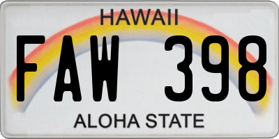 HI license plate FAW398