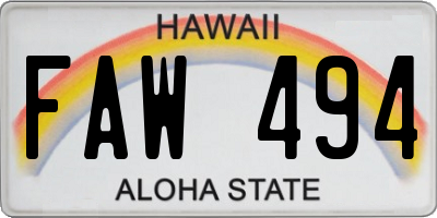 HI license plate FAW494