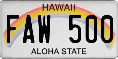 HI license plate FAW500