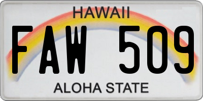 HI license plate FAW509