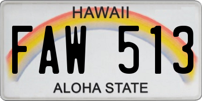 HI license plate FAW513