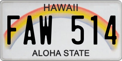 HI license plate FAW514