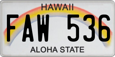 HI license plate FAW536