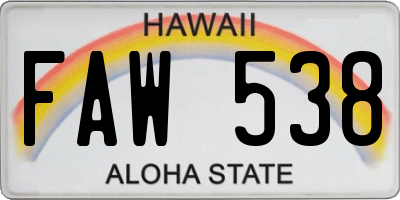HI license plate FAW538