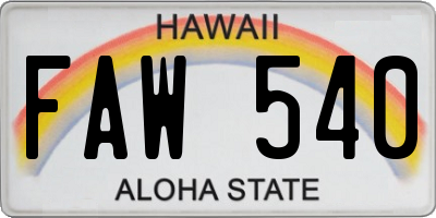 HI license plate FAW540