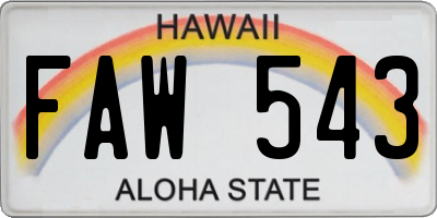 HI license plate FAW543