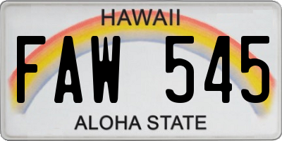 HI license plate FAW545