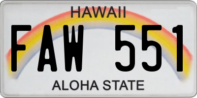 HI license plate FAW551