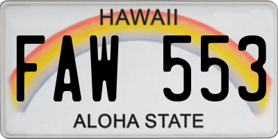 HI license plate FAW553