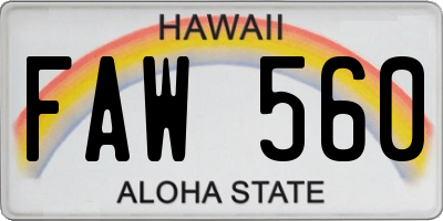 HI license plate FAW560