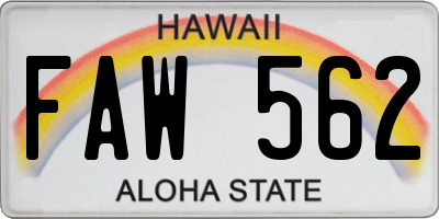 HI license plate FAW562