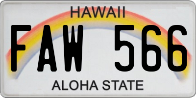 HI license plate FAW566