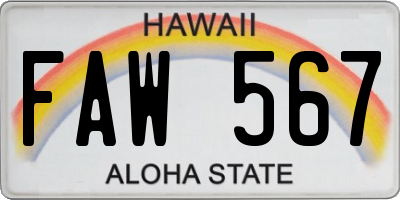 HI license plate FAW567