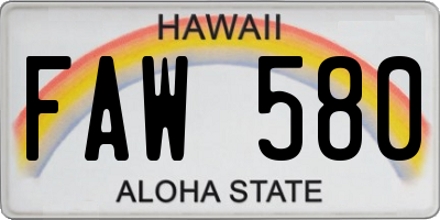 HI license plate FAW580