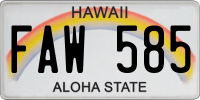 HI license plate FAW585