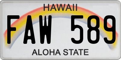 HI license plate FAW589