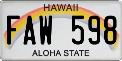 HI license plate FAW598