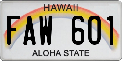HI license plate FAW601