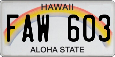 HI license plate FAW603