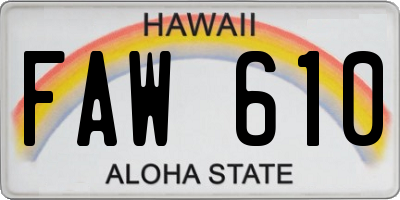 HI license plate FAW610