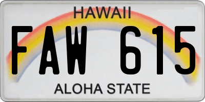 HI license plate FAW615