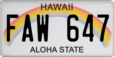 HI license plate FAW647
