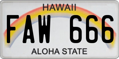 HI license plate FAW666