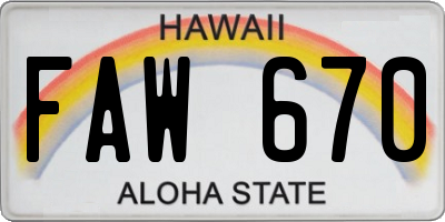 HI license plate FAW670