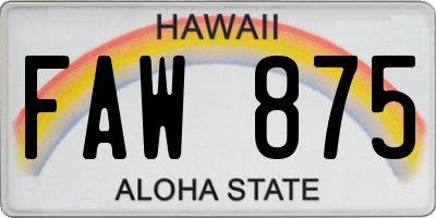 HI license plate FAW875