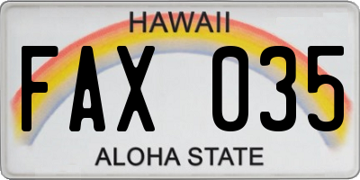HI license plate FAX035