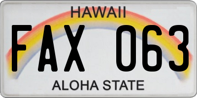 HI license plate FAX063