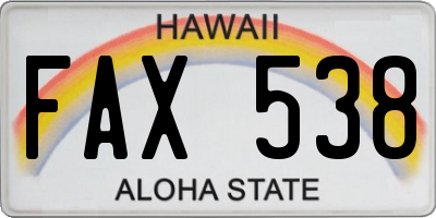 HI license plate FAX538