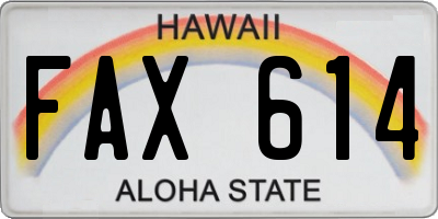 HI license plate FAX614