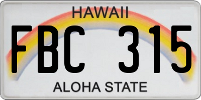 HI license plate FBC315
